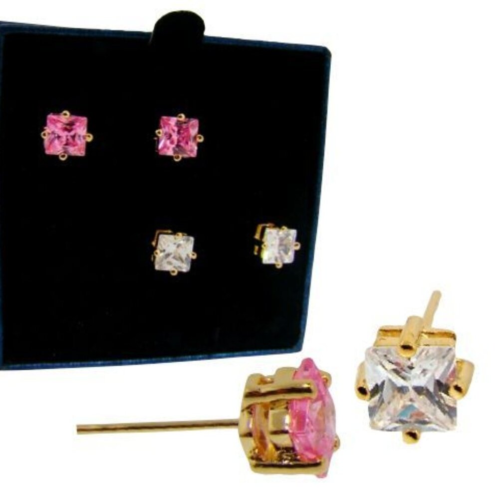 Solitaire Princess Cut Stud Earring Set - image 1